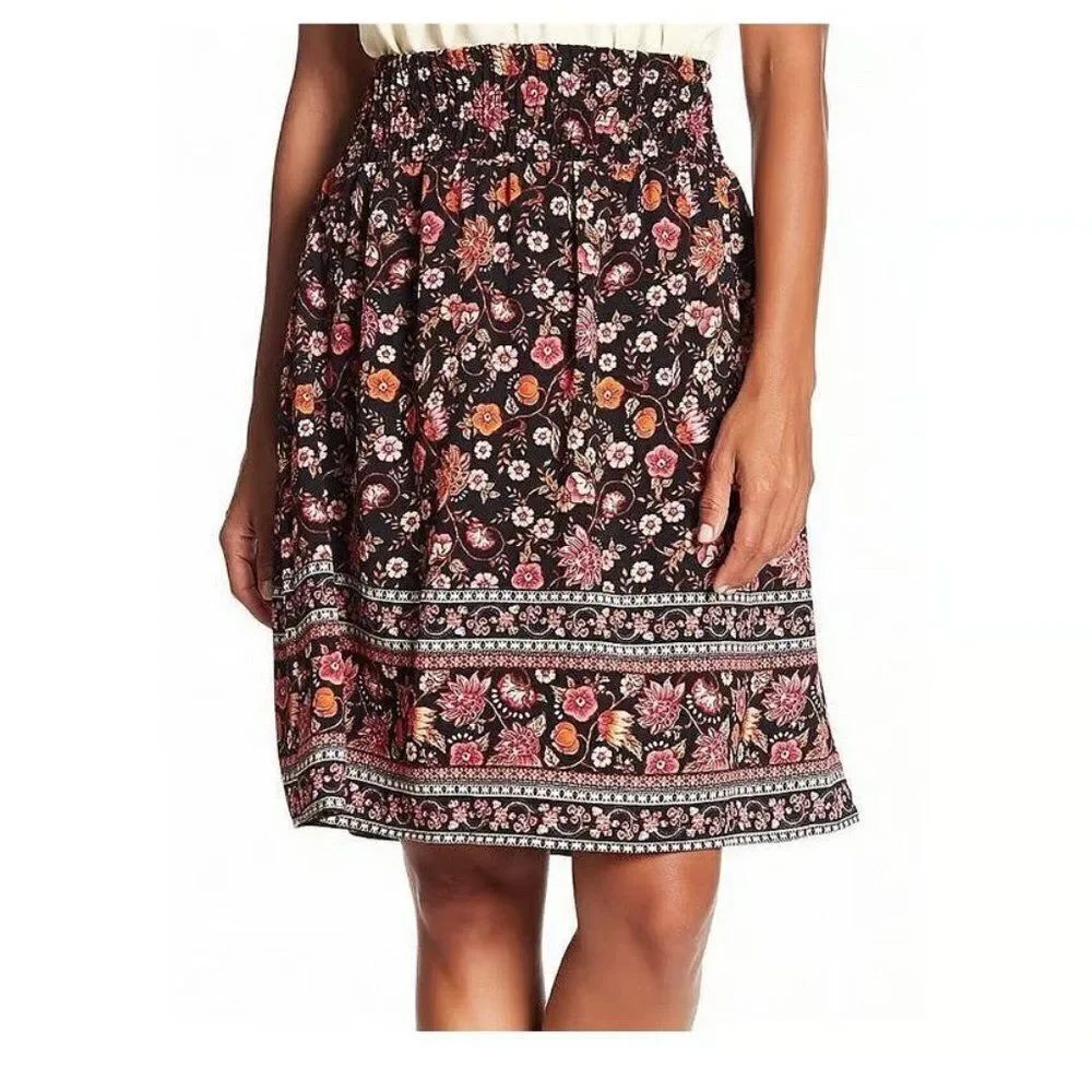 🌹 BOBEAU 🌹 Smocked Waist Floral Print A-Line Skirt - [XS]